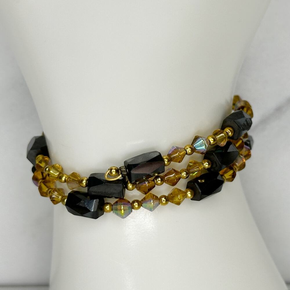 Iridescent and Yellow Beaded Magnetic Wrap Bracelet